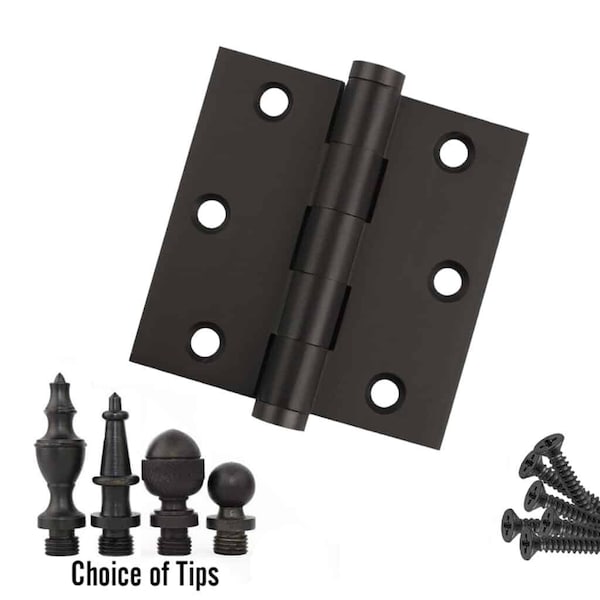 3 X 3 Solid Brass Hinge, Oil Rubbed Bronze Finish With Acorn Tips